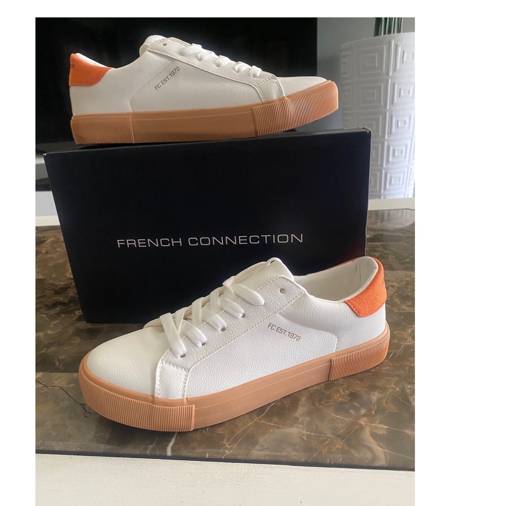 French Connection Becka White Orange Gum Sole Sneakers Womens 7 FC-BECKA-07-DS